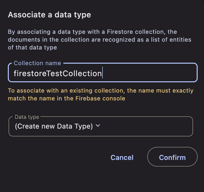 Firestore association dialog